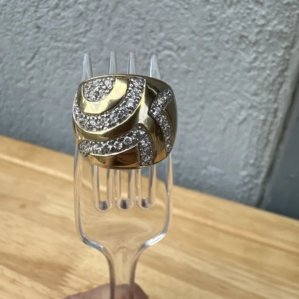 SETA 925 Gold Plated Silver Ring w/ Diamond Accents – Size 8 – 11.9g Unisex